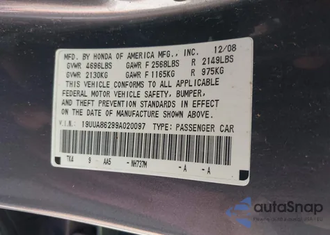 2009 Acura Tl 3.5 z USA, uszkodzony, nr VIN 19UUA86299A020097